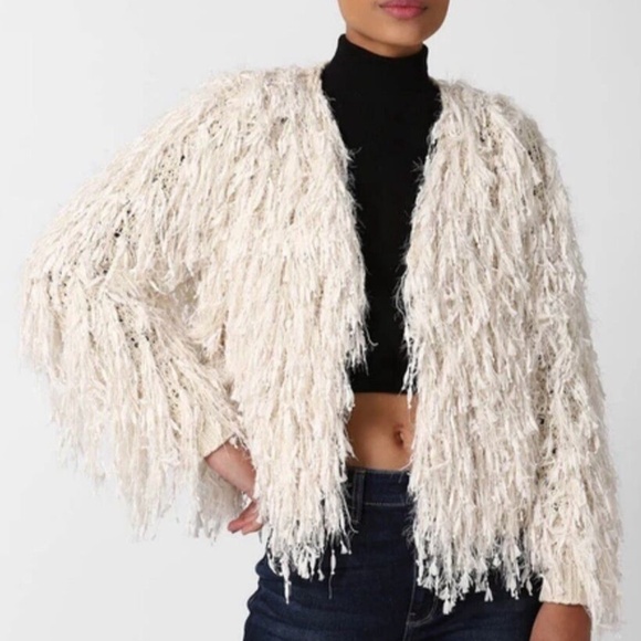 Forever 21 Light Beige/ Ivory Shaggy Fringe Knit Cardigan Sweater - Picture 1 of 4